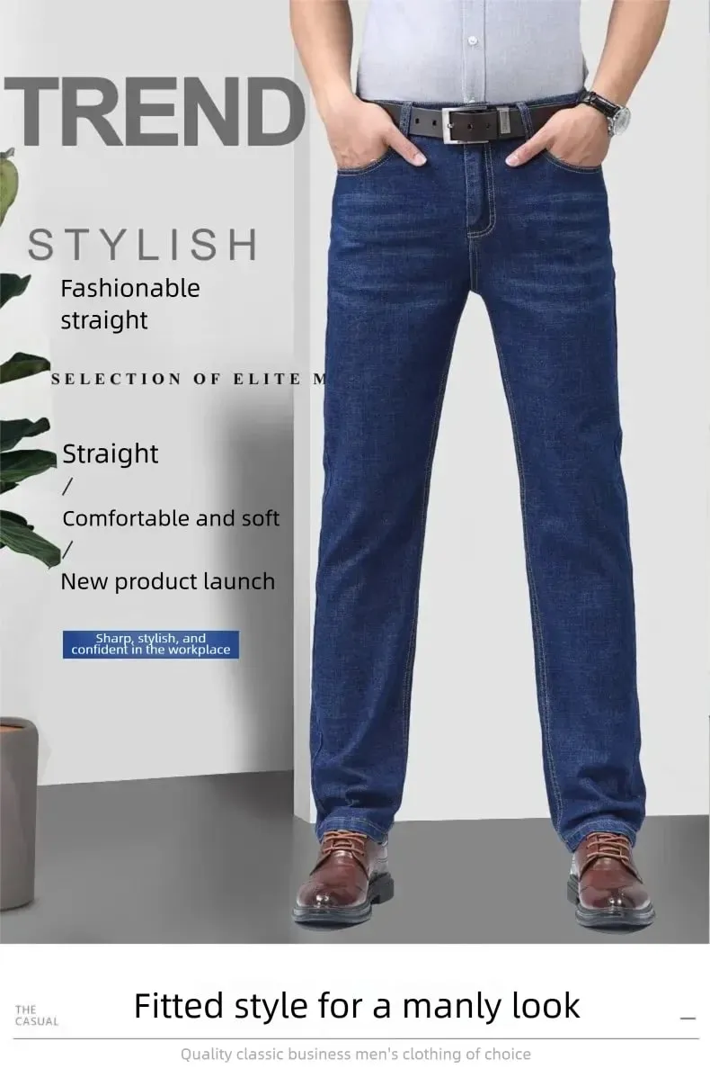 Men's Slim Fit Straight Leg Jeans Simple Casual High-quality Classic Retro Pants