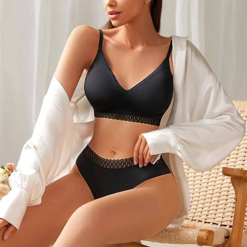 2026 Women Thongs And Bra Two Piece Seamless Panties Ladies Underwear Soft Elastic Wirefree Sport Bra Panty Set