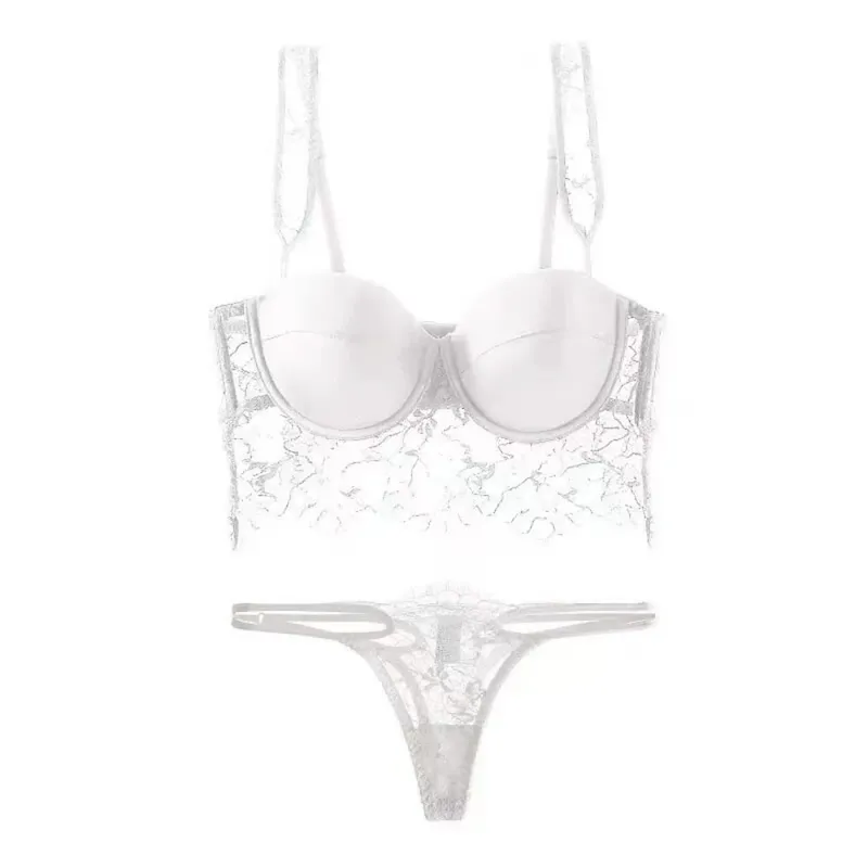 Elegant Ladies Deep U‑Back Lace Lingerie Set Soft Underwire Thin Cup Push‑Up Sheer Lace Summer Comfort Daily Intimate Wear 32‑38