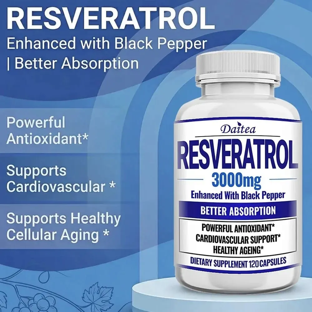 Resveratrol Supplement Capsules - Anti-Aging Cardiovascular & Joint Support Skin Health