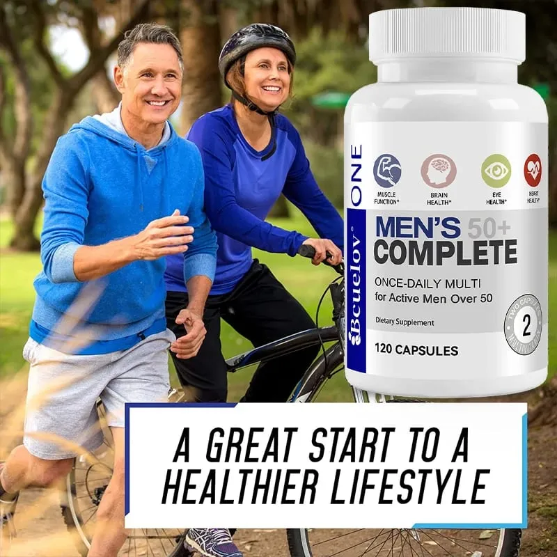 Men's Multivitamin for 50+ - Enhances Memory and Cognition Supports Brain Eye and Heart Health Boosts Energy and Immunity