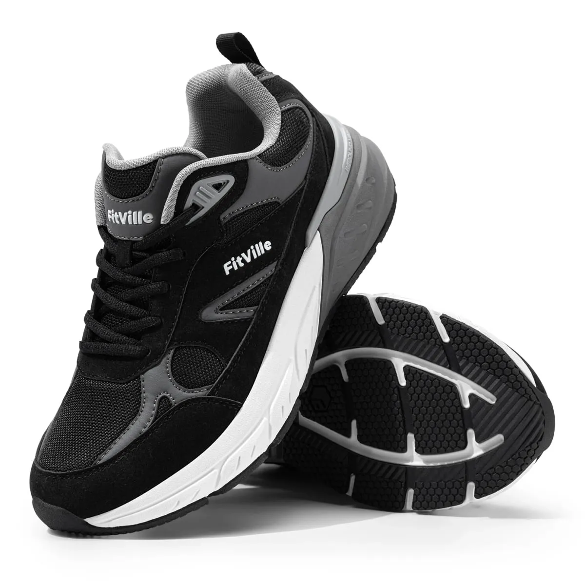 FitVille Newest Walking Shoes for Men Wide Width Sneakers with Arch Support for Flat Feet Heel Pain Relief Plantar Fasciitis