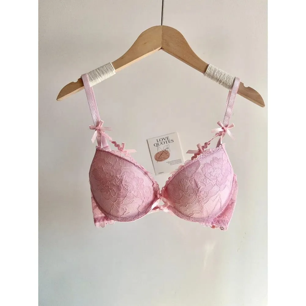 セクシーなWedding Bridal Red Lace Underwear Set Bowknot Push Up Bra For Small Bust Women Party Pure Look Intimate Lingerie