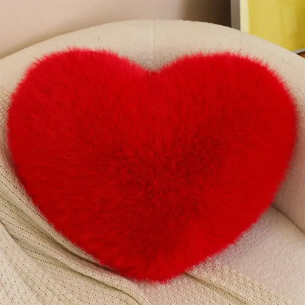 New Fur Heart Pillow Pink Color Love Heart Shaped Soft Pillow PP Cotton Fluffy Stuffed Pillow for Birthday