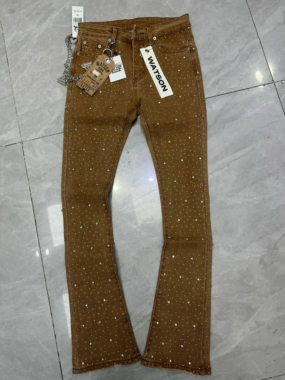 2026 Men's Multi-Pocket High Street Quality Slim Fit Skinny Long Denim Flared Men Yellow Red Pink Jeans Pants