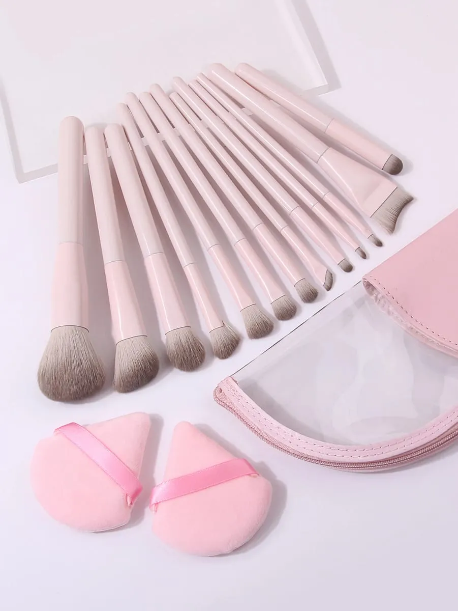 16Pcs Makeup Brushes Set With Triangle Powder Puffs & Storage Bag For Foundation Blush Eyeshadow Full Face Make‑up Kit