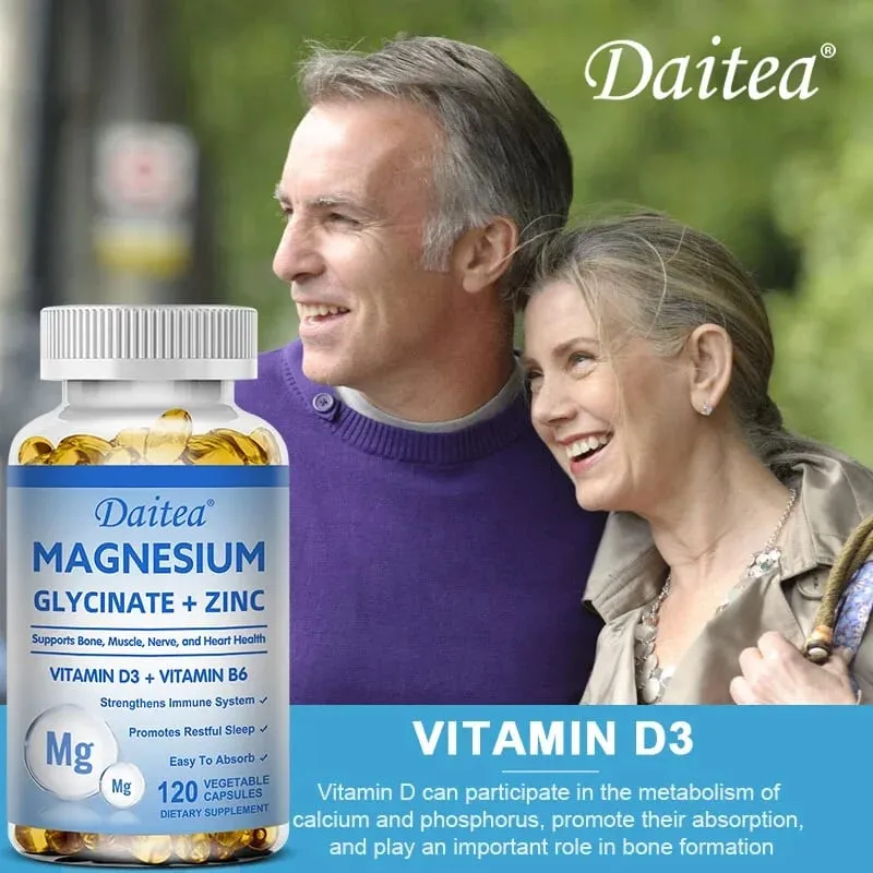 Daitea Magnesium Glycinate & Zink Kosttilskud - Knoglenerve-immunstøtte - Velegnet til mænd og kvinder