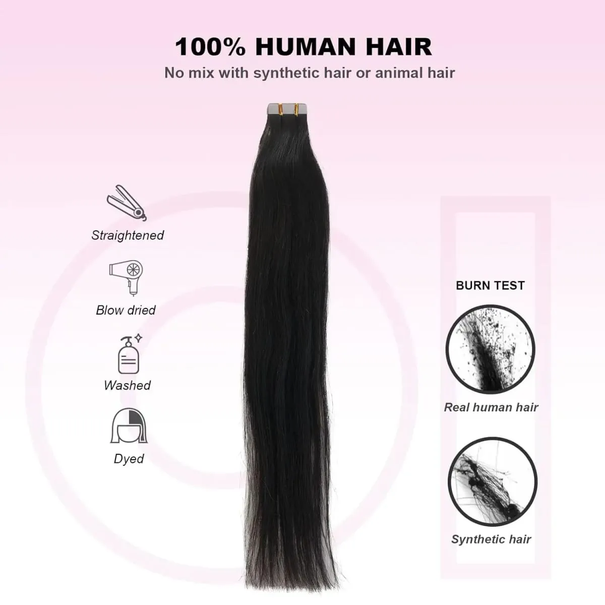 Straight Tape In Hair Extensions 50g Natural Black 100% Human Hair Tape Ins Full Head Seamless Invisible Adhesive Glue 26 Inches