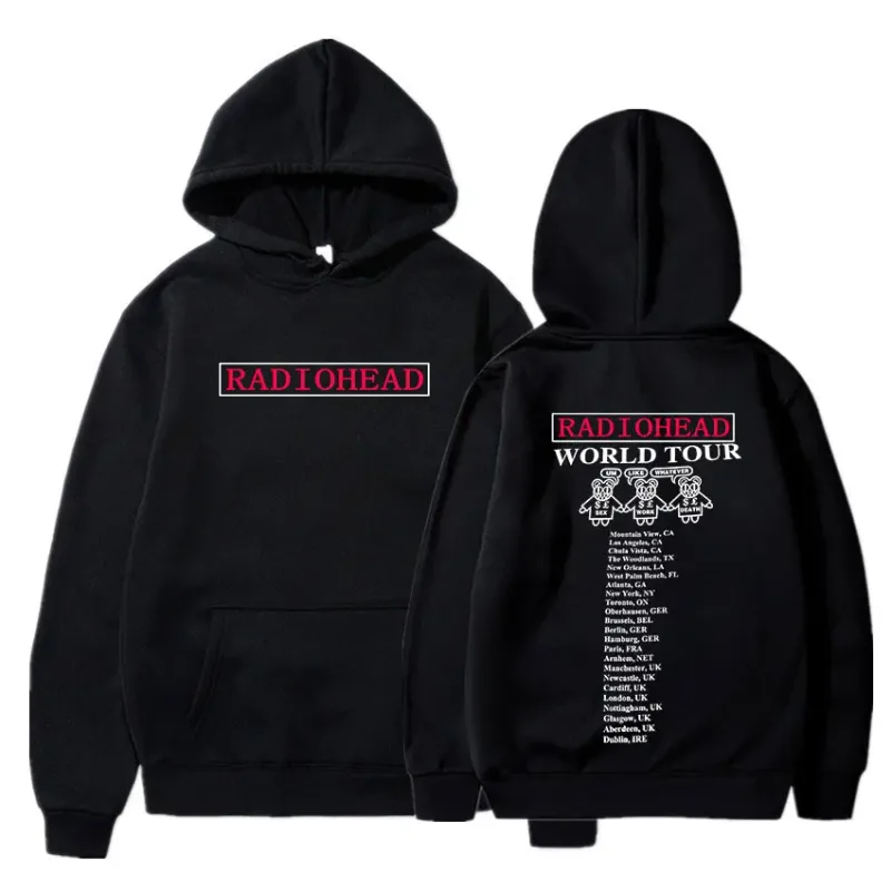 Vintage Rock Grubu Radiohead Kapüşonlu Üst Hip Hop Her Şey Müzik Albümü Baskı Kazak Harajuku Sokak Boyu Kapüşonlular Gençler