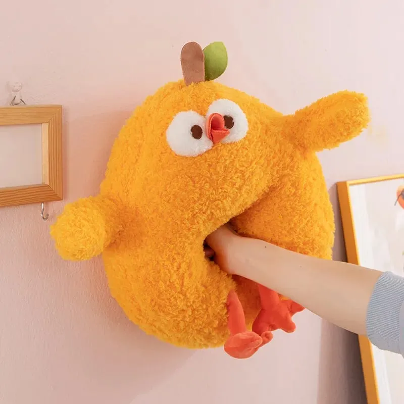 New Fluffy Cartoon Orange Chick Plush Toy Cute Stuffed Animal Doll Chubby Throw Pillow Home Decor Soft Cushion For Adults Gift