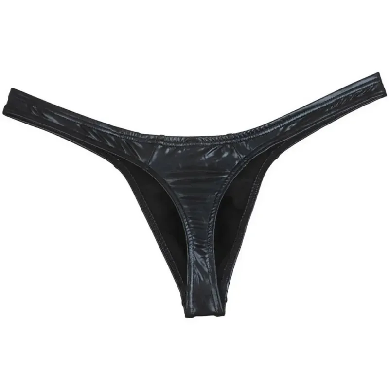 Celana Dalam Solid Mengkilap Celana Dalam Pakaian Dalam Thong T-back Melar Bikini Kulit Palsu Pinggang Rendah M-XL Pria Nyaman Baru