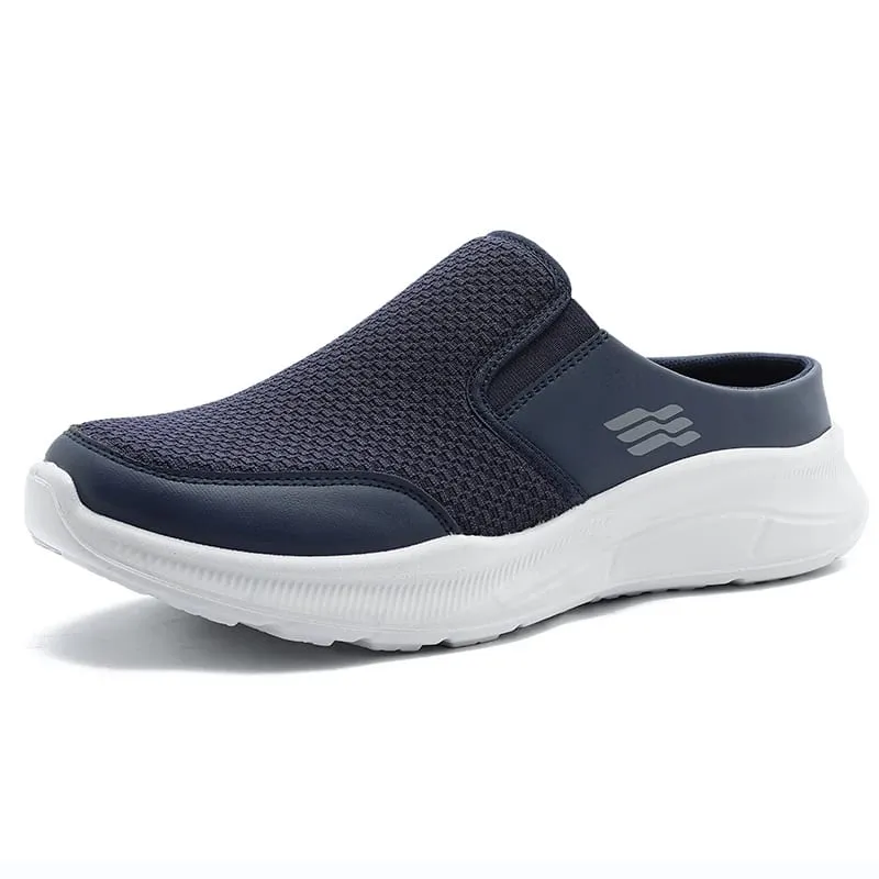 Pull-on Dual Wear Breathable Grid Knit Walking Mules Integrated Elastic Side Gore Panel Rib Segmented Full White Footwear