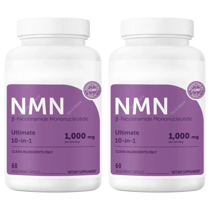 NMN-Kapseln 1000 mg pro Portion mit Resveratrol CoQ10, Vitamin C, vegane Formel, tägliche Wellness-Ergänzung, saubere Inhaltsstoffe, 120 ct