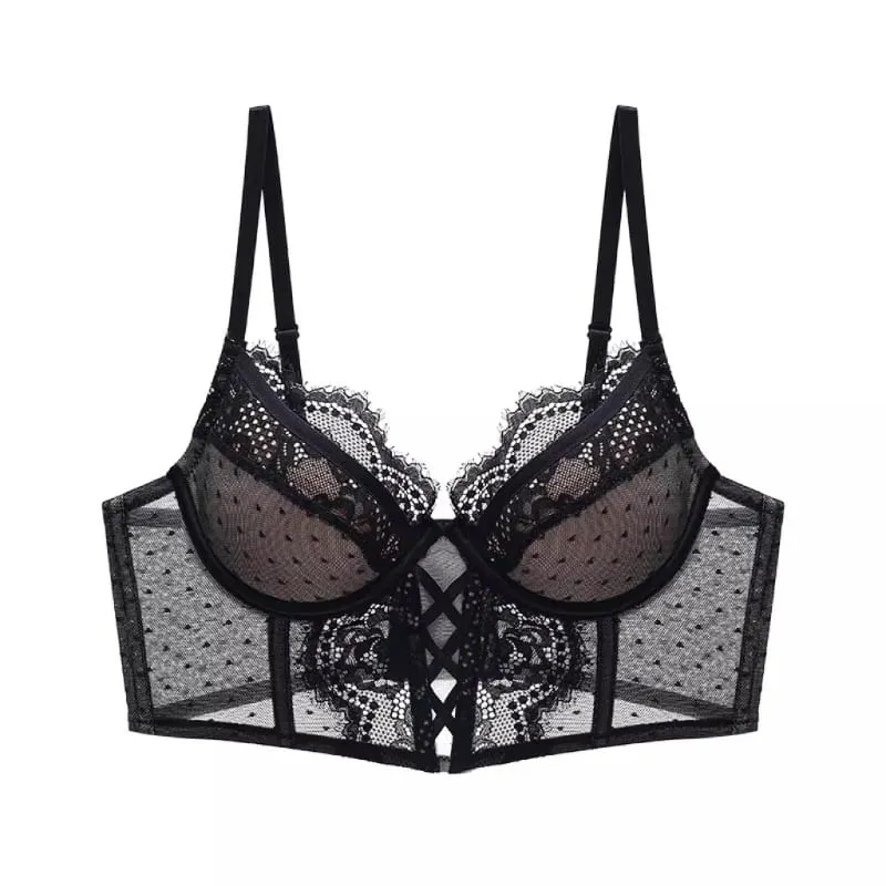 French Lace Push Up Lingerie Set Damen Thin Underwire Bra Sheer Mesh Ruched Chemise Soft Petite Small Bust Ladies S-XL