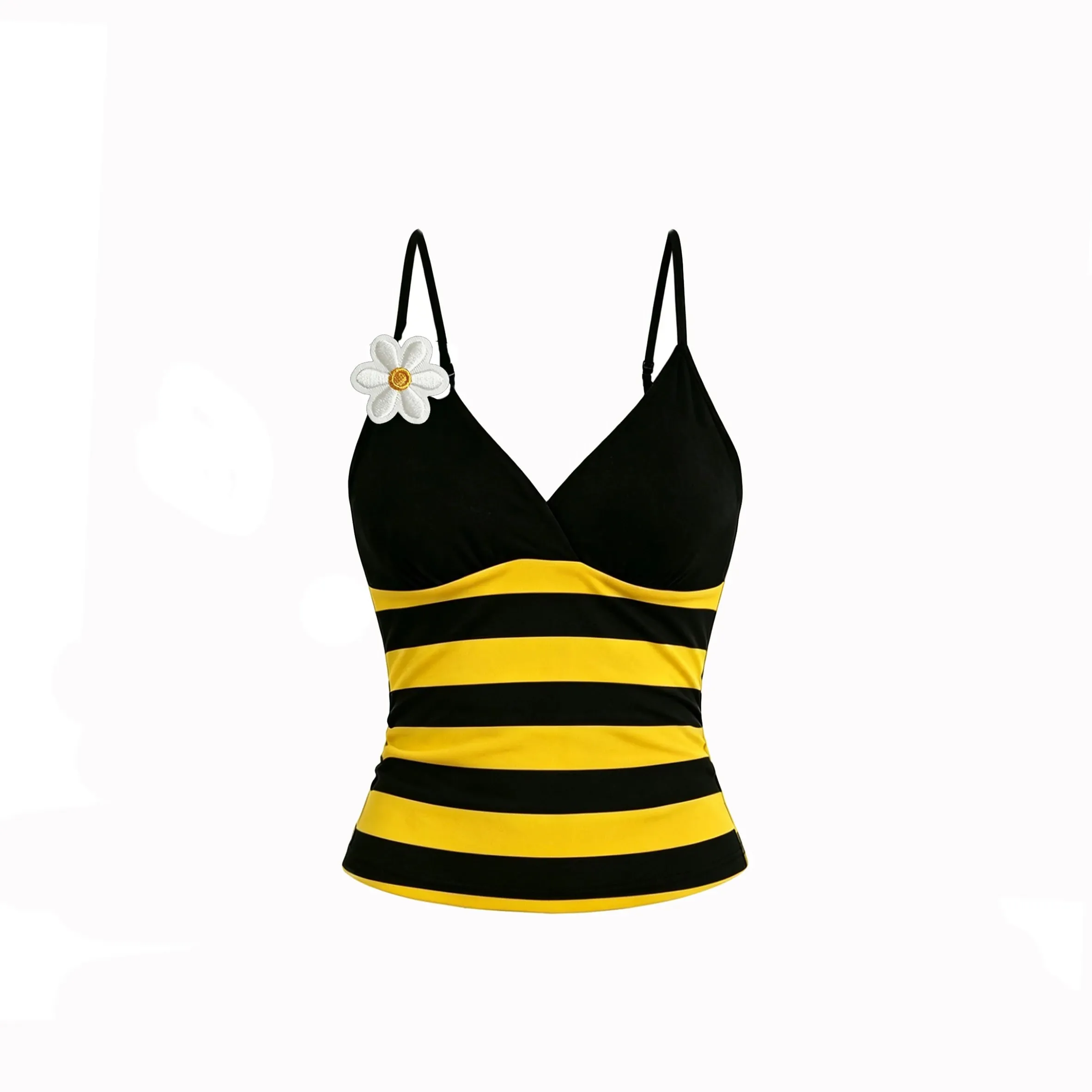 Kawaii Womens Ladybug Polka Dot Cami Top 3D Daisy Floral Decor V Neck Spaghetti Strap Tank Top Cute Y2K Cosplay Crop Camisole