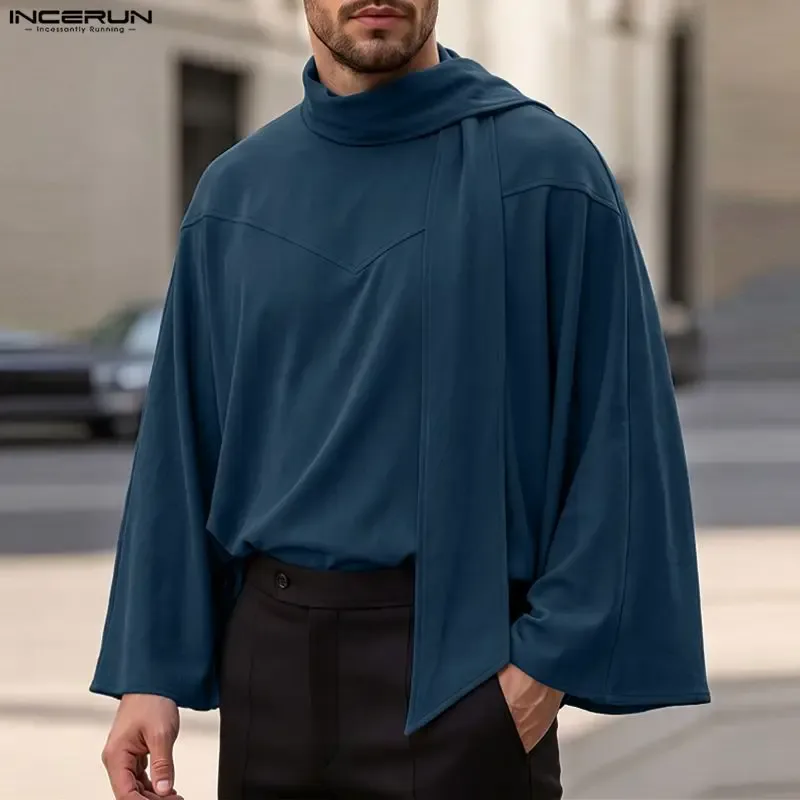 Men's Sweatshirts Solid Cloak Cape For Man Long Sleeve Scarf Collar Streetwear Autumn Winter Fashion Ponchos Hoodies