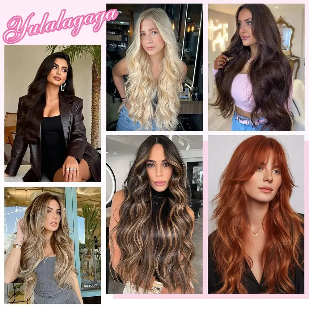 Copper Red Long Wavy Clip in Hair Extensions 20 Inch 4Pcs Double Weft Synthetic Hairpieces Full Head for Women Party Cosplay