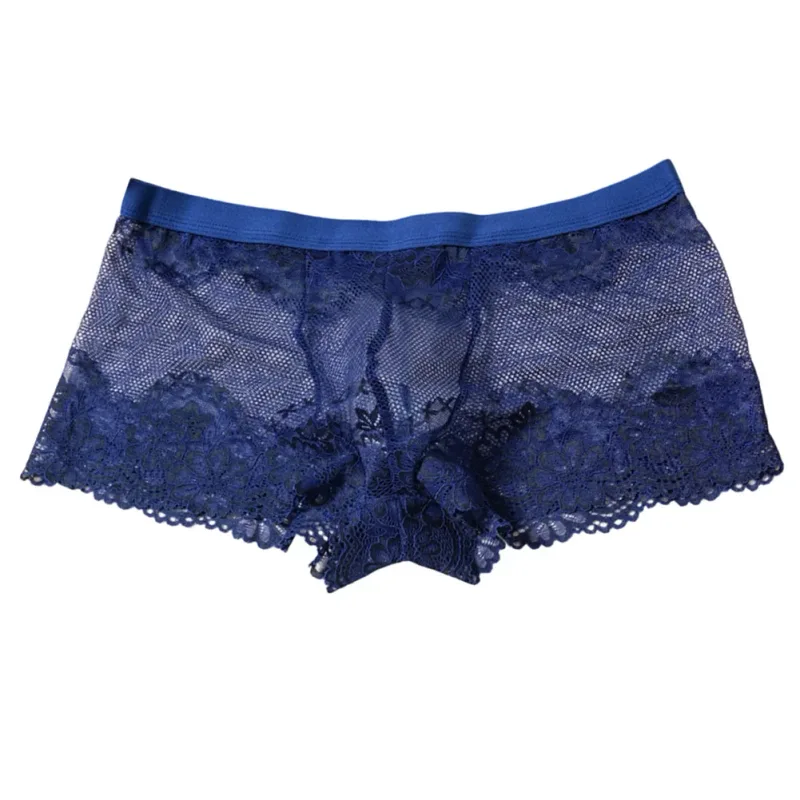Men Lace Jacquard Mesh Boxer Shorts Underwear Hollow Temptation Exotic Trunks Silk Soft Quick Dry Breathable Sexy Panties — image 3