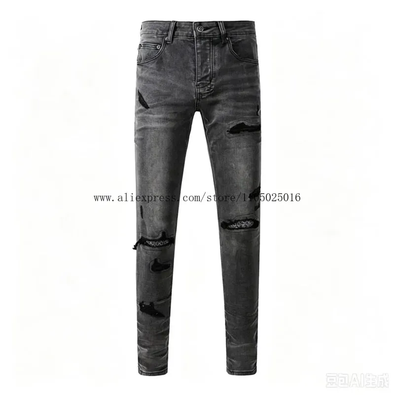 Luxury Streetwear Men's Jeans Americans Style Holes Long Trousers Quality Male Stretch Slim Pants Skinny Trousers