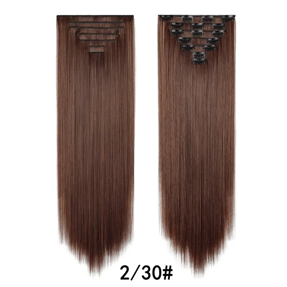 7 Pcs Clip in Hair Extensions 16 Clip in 24 Inch Straight Double Weft Synthetic Hair Extensions for Women Daily Hairstyle