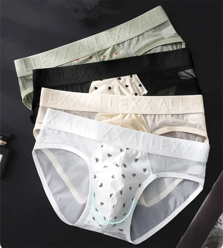 adults 18 plus cueca mesh men's underwear letter waist cuecas masculino print calzoncillos hombre 3D convex bag man lingеrie new