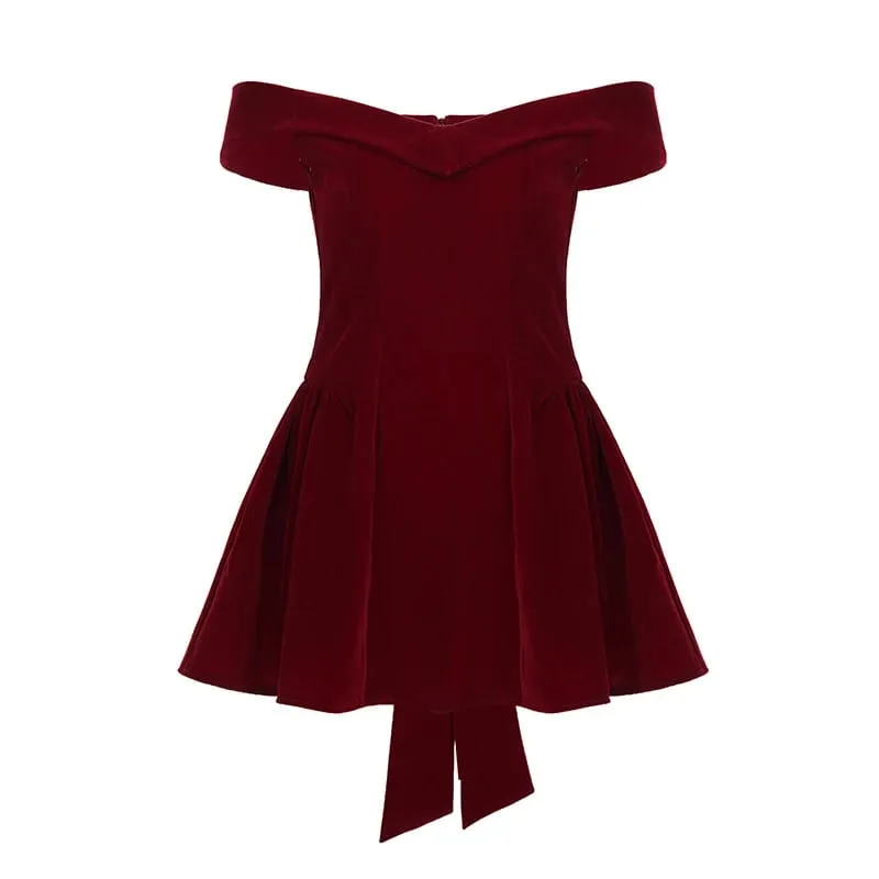 Moda vermelho bowknot mini vestido cintas gola quadrada sem mangas sem costas vintage bonito senhoras magro festa curto a-line vestidos