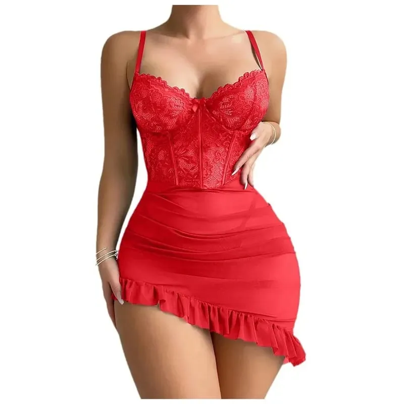 Women's Lace See Through Underwire Bra Set Sensual Intimate Nightdress Pajamas for Nightwear & Special Occasions