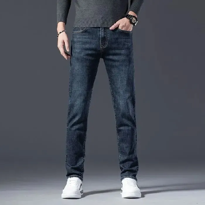 Autumn Winter High Quality Elastic Mens Jeans Cargo Slim Fit Denim Pencil Trousers Midweight Long PantsHighHigh Jeans Man