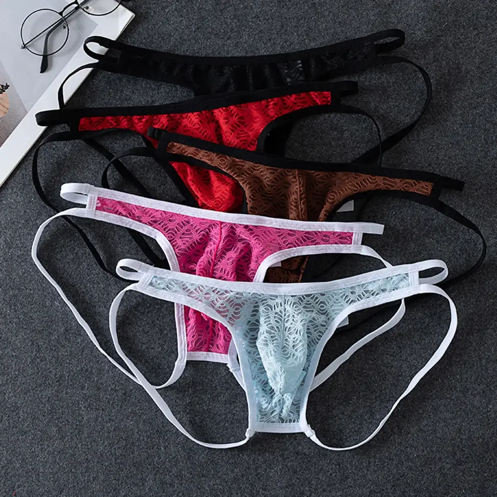 Men G-Strings See Through Men's Underpants Pouch Underwear Hollow Lace Thongs Low Rise Unisex Panties Hollow Out Men's Clothing