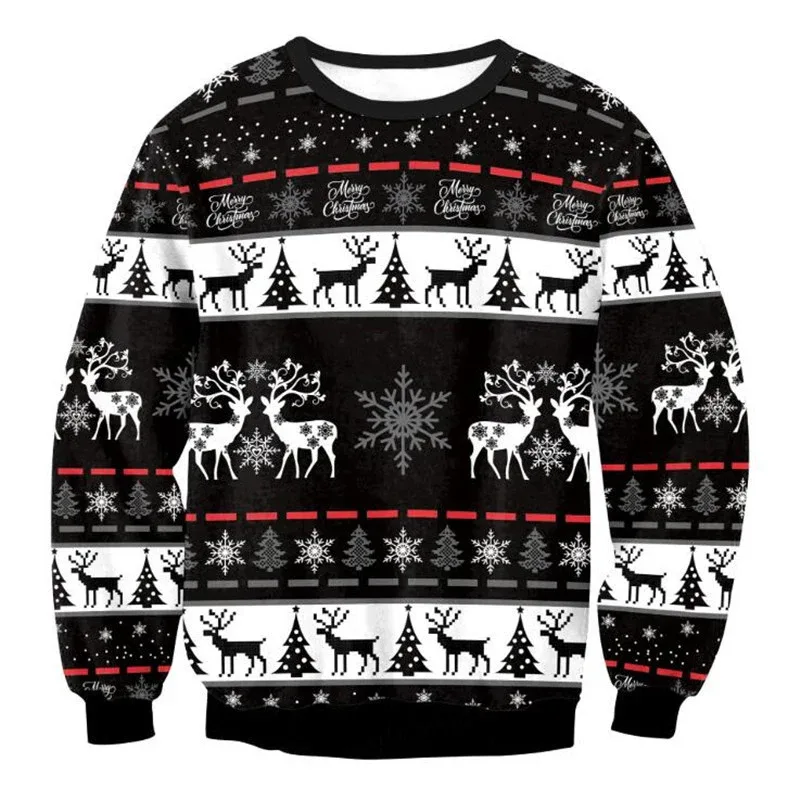 Festival Christmas Pattern Sweatshirts For Men Humping Reindeer 3D Printed Pullover Holiday Party O-Neck Hoodies Long Sleeves