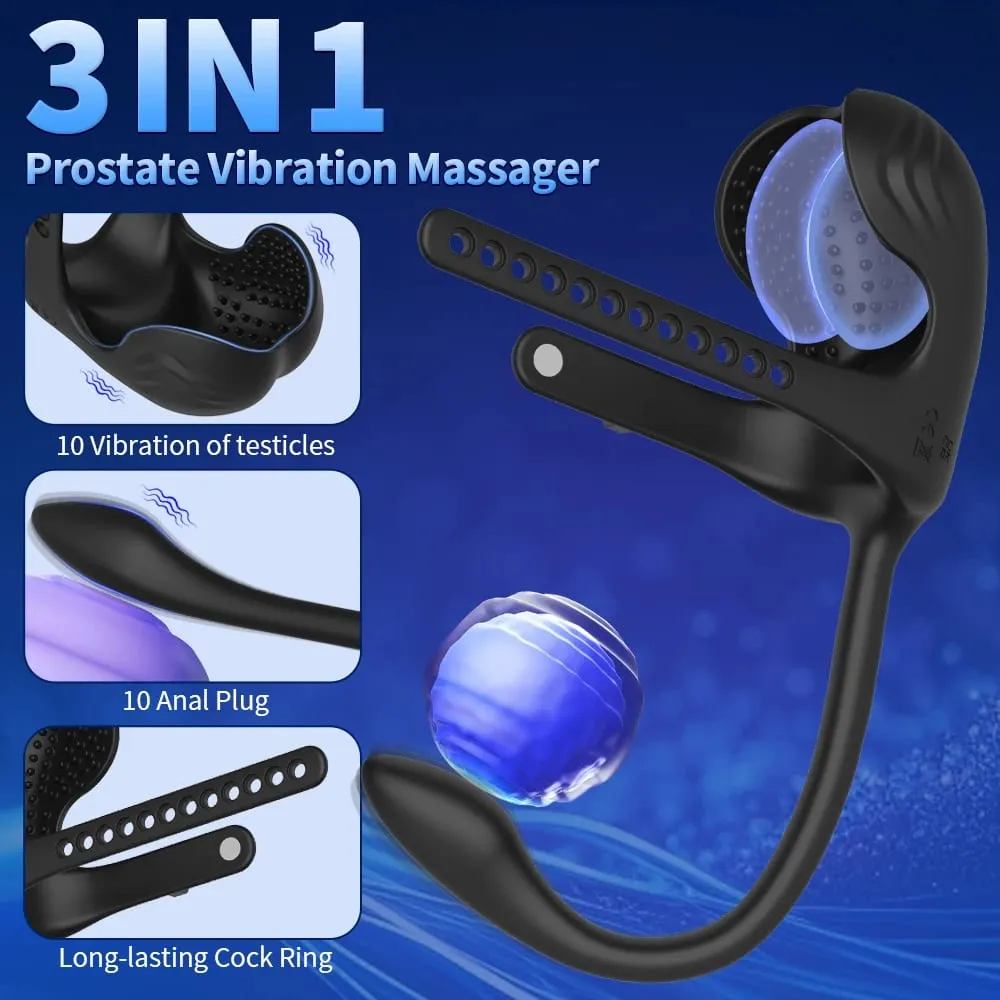 3 In 1 Prostate Massager Vibrating Dildo Anal Plug Vibrator Testicle Cock Ring Butt Plug Stimulator Sex Toys for Men Couple