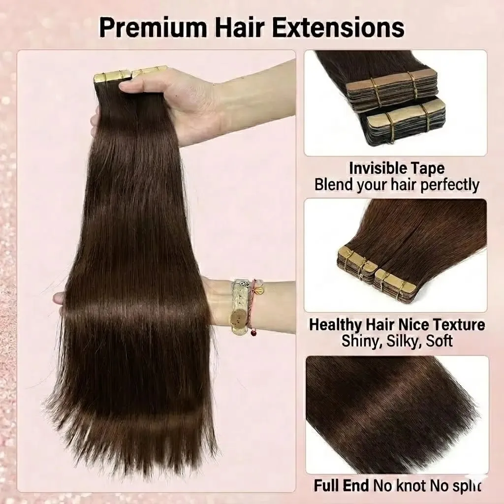 Tape In Hair Extensions Straight 100% Human Hair 16A 50 300G Color Adhesive Replaceable Seamless Skin Weft brown Tape 21 pcs For Women