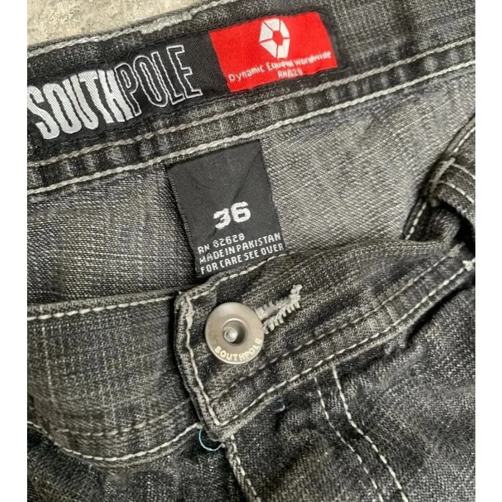 Fashion Gothic New Black Solid Color Washed Old Casual Jeans Men Y2K Street Cloth Vintage Popular High Waist Loose Wide Leg Pant