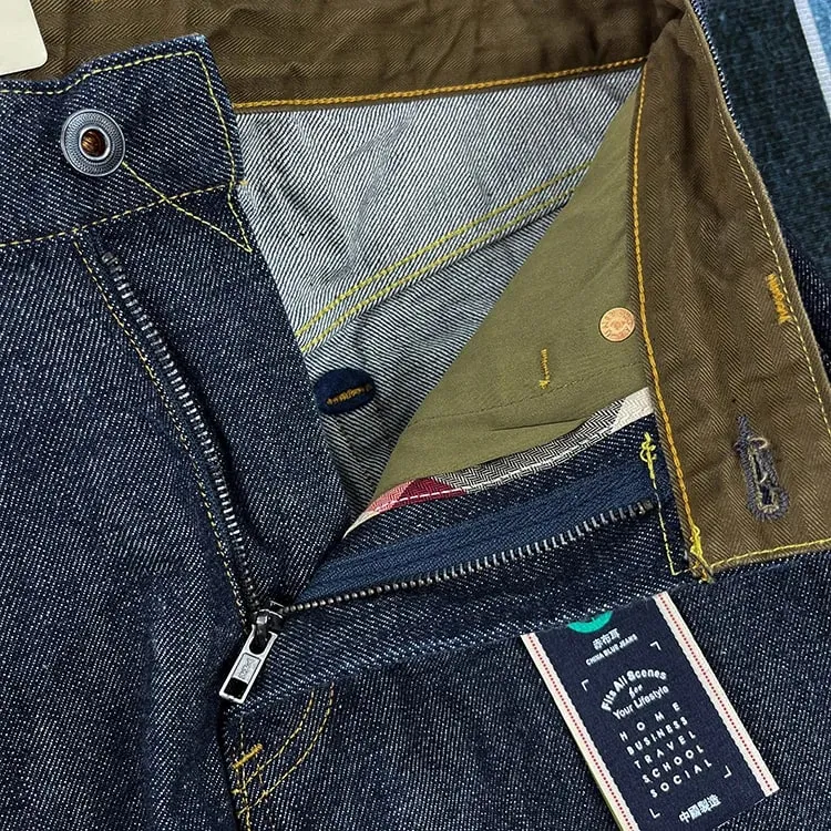 16oz hoge kwaliteit roze Selvadge denim jeans voor mannen katoen gewassen broek rauwe blauwe Amerikaanse vintage harde dikke rechte broek