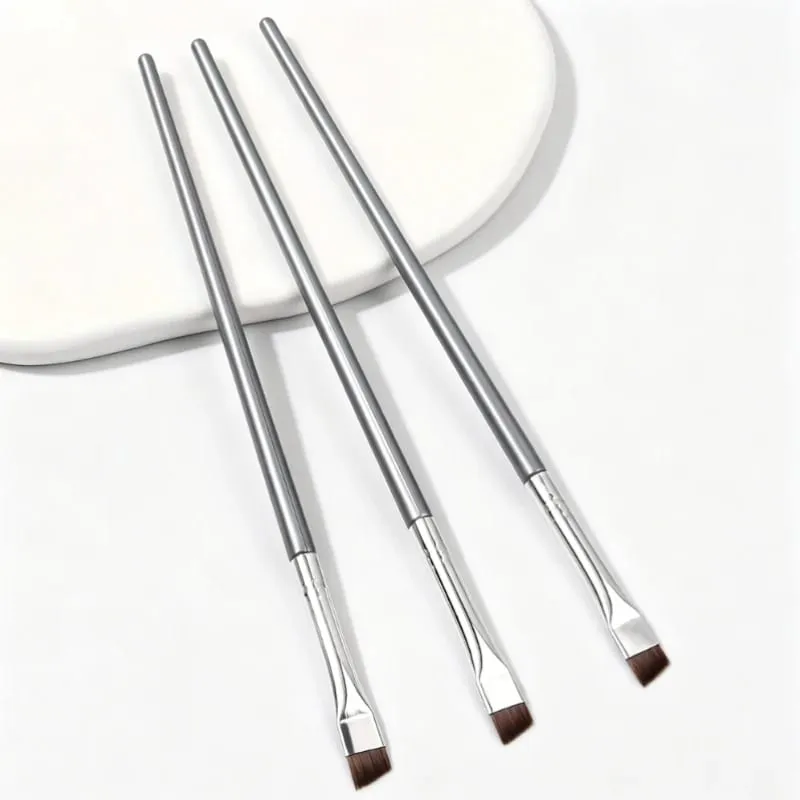 3 Silver Superfine Eyeliner Brushes Soft Brush Eyebrow Brush Portable Multi-Function Makeup Tools