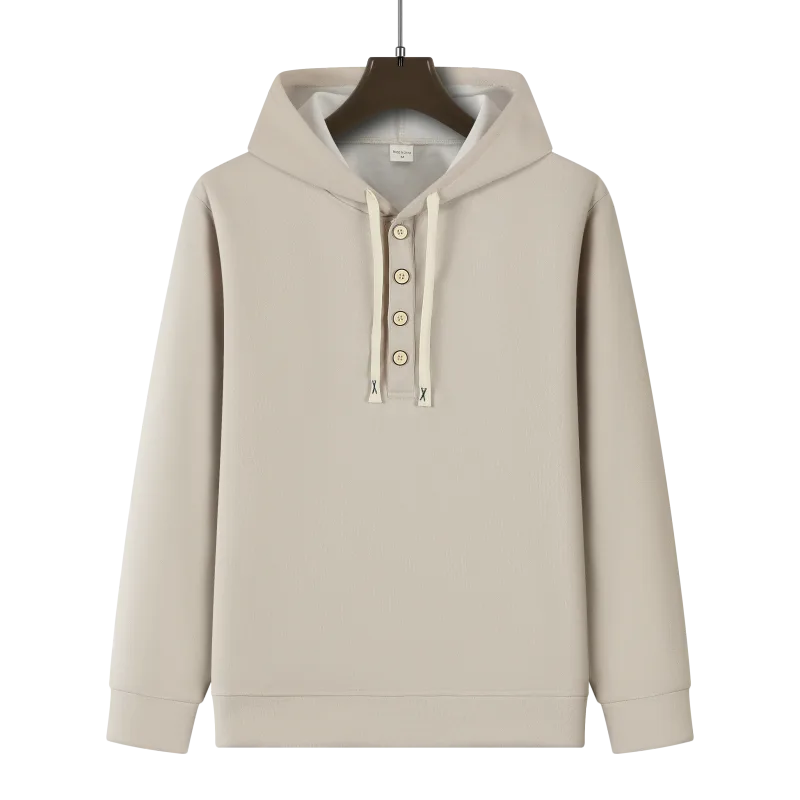 Four button hooded sweatshirt autumn winter men's new long sleeved hooded sweatshirt fashionable and casual men's sportswear,