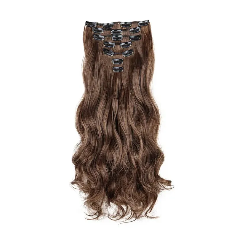 24Inch Synthetic Hair Extension Long Wavy Curly 7pcs/Set Hair Clip Style Hair Extensions Black Blonde Hairpiece for Women