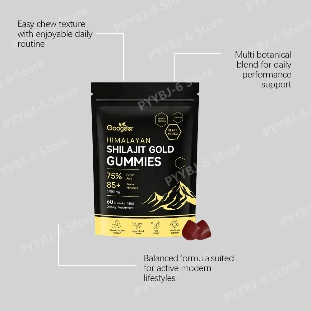 A Himalayan Shilajit Gold 60 gumicukor ásványi anyag formula támogatja az energianövelést és a test vitalitását, természetes étrend-kiegészítő
