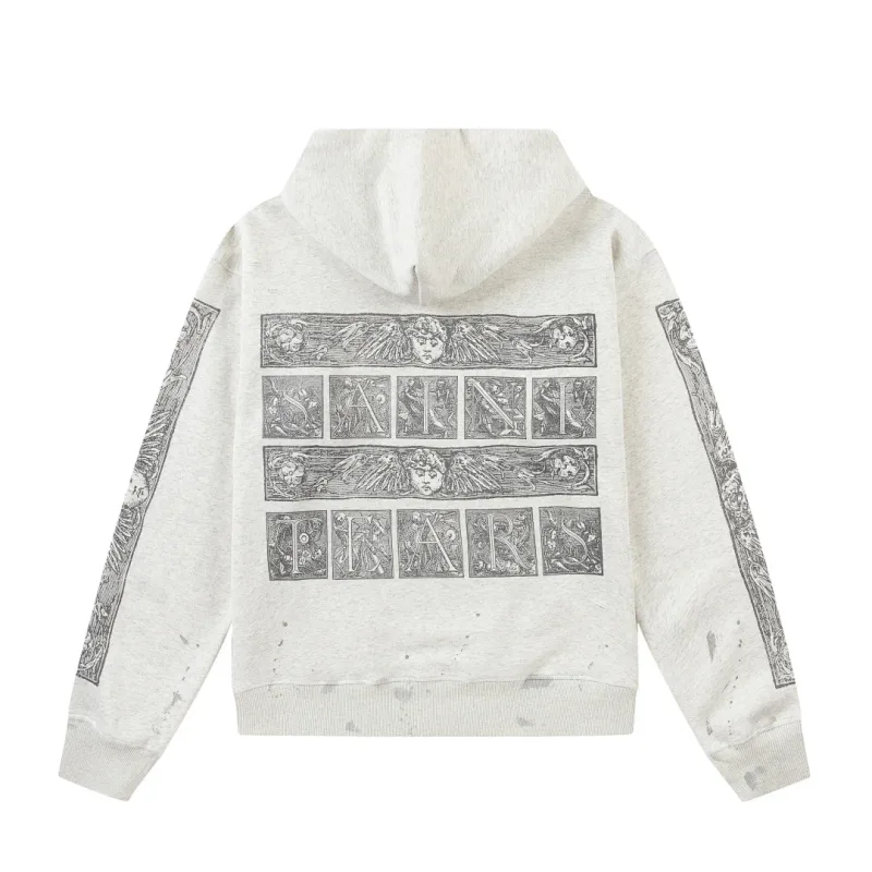 24FW SAINT Vintage Angel Printed Distressed Women Men Hooded Sweatshirt Hoodies Oversized Men Casual Cotton Pullover Hoodie