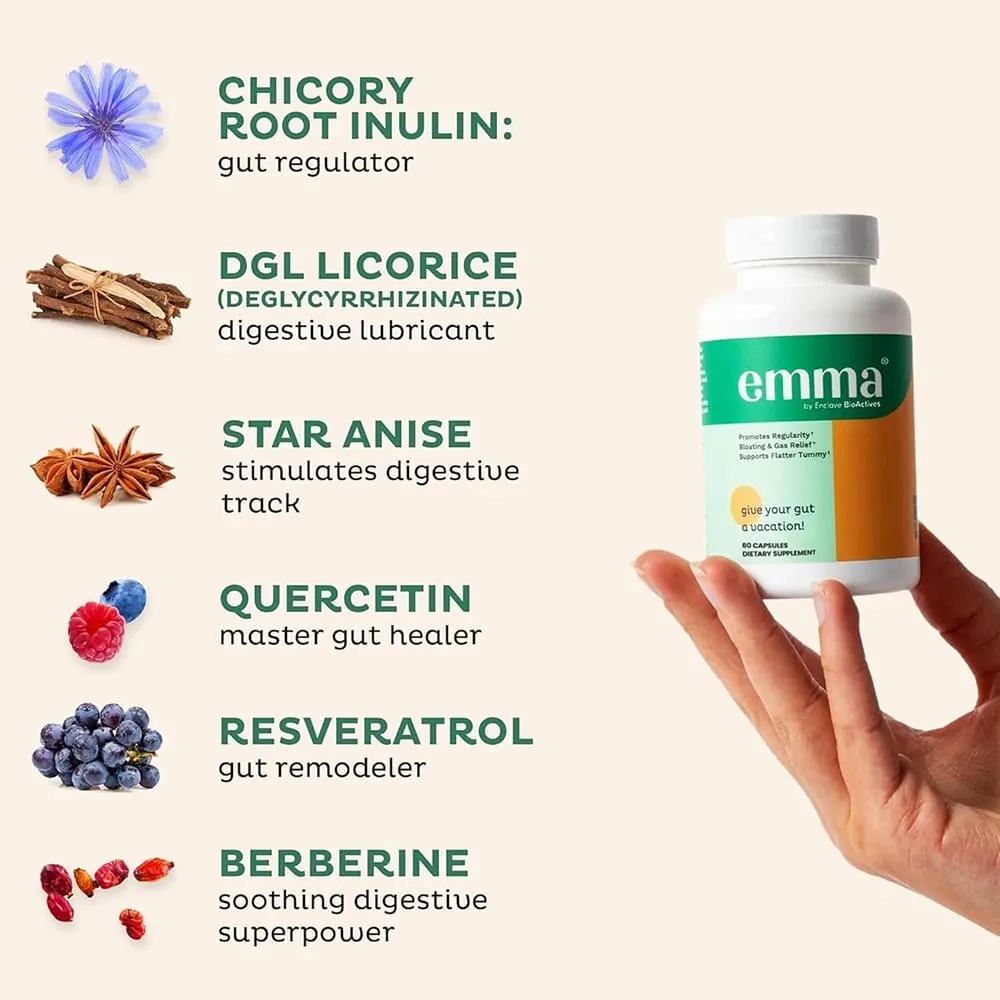 Emma Gut Health Relief Supplement for women and men Gut and Digestive support capsules for constipation bloating & gas relief