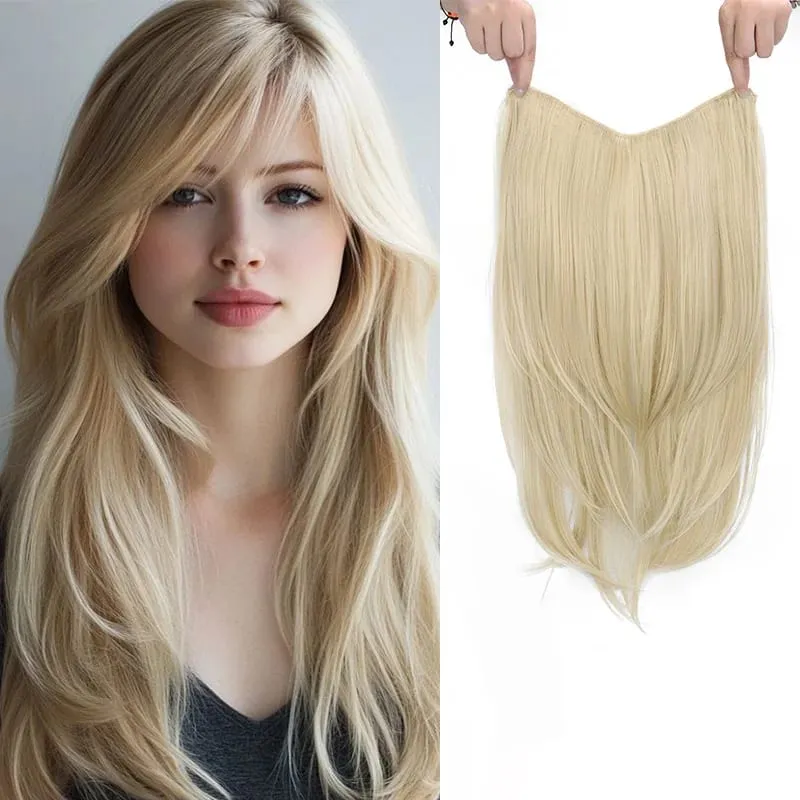22Inch Synthetic Long Straight Layered Clip-in Hair Extension V-shaped Black Blonde Invisible Hairpiece for Women — image 14
