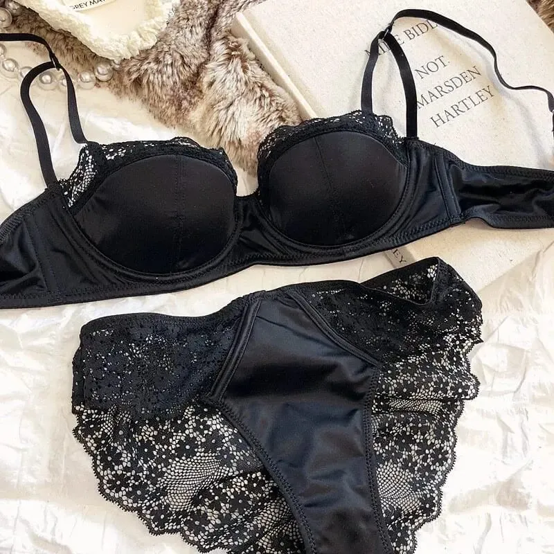 Women French Style Lace Satin Lingerie Set Sexy Push Up Thin Elegant Breathable Comfort Stylish Daily Intimates Wear