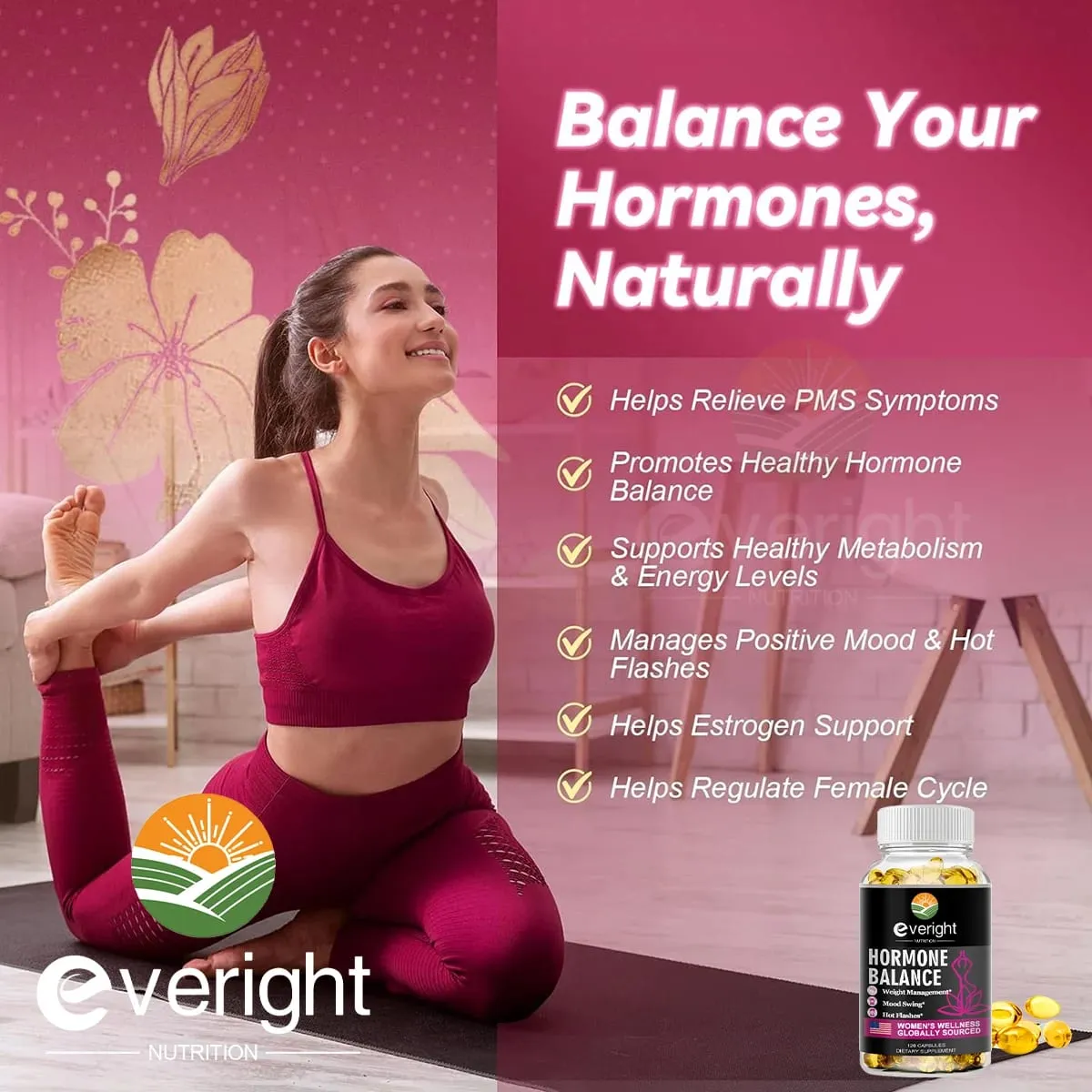 Hormone Balance Capsules for Women Mood Swings Menopause Sleep Anxiety Stress Cortisol Health Supplement