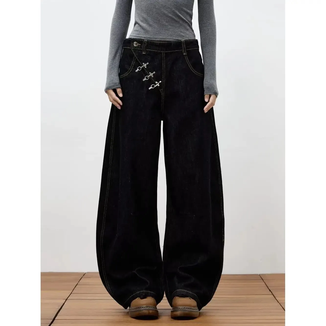 Retro Y2K button-fly loose jeans unisex trendy casual wide-leg jeans high-street loose pants American street style fashion