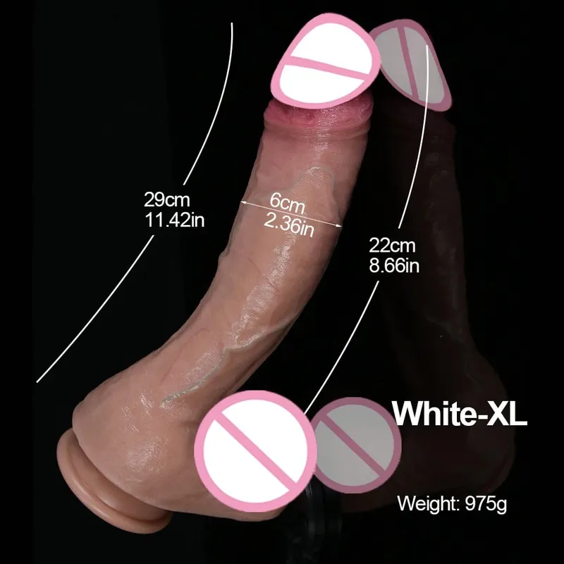 XXL Wihte Silicone Realistic Dildo Soft Dick Suction Cup Penis Anal Sex Toys Women G-spot Stimulator with Curved Shaft and Ball