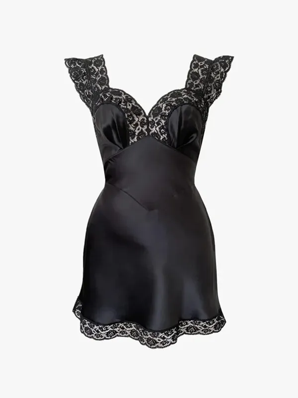 Tossy Fashion Satin Lace Long Dress Women V-Neck Patchwork Hollow Out Sleeveless Lace-Up Dress Evening Female Autumn Maxi Dress