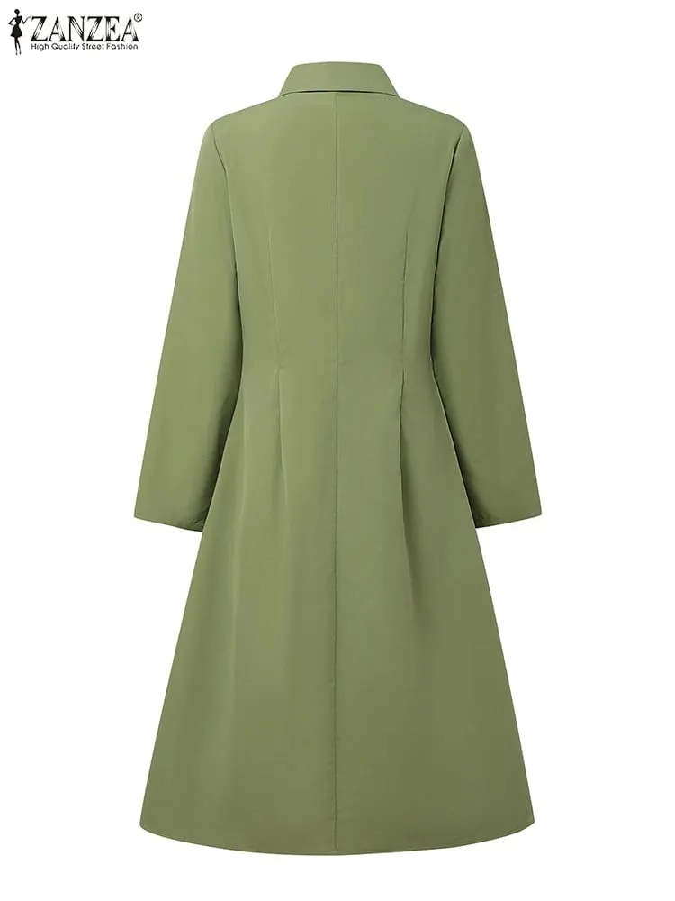 Stylish Autumn Overalls Dress ZANZEA Women Fashion Shirt Dress 2025 Elegant Long Sleeve Dresses High Waist OL Work Sundress Robe
