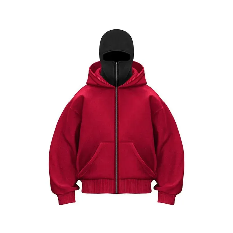 Men and women Y2K Gothic Harajuku winter new item double hooded sweatshirt men's hooded mask zipper sportswear