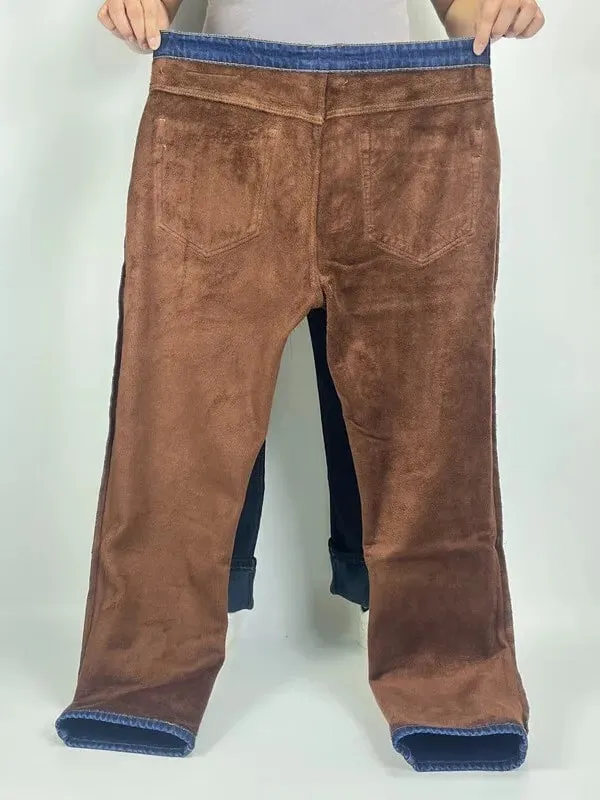 Men Plus Size 10XL Winter Warm Plush Jeans Stretch Loose Straight Baggy Denim Trousers for Comfortable Wear Oversize Streetwear
