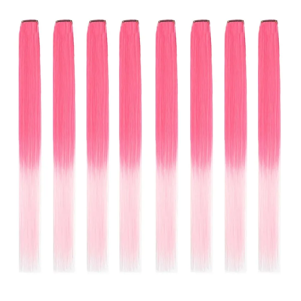 8pcs/pack Colored Party Highlights Clip in Hair Extensions for Girls 22 inches Multi-colors Straight Hair Synthetic Hairpieces